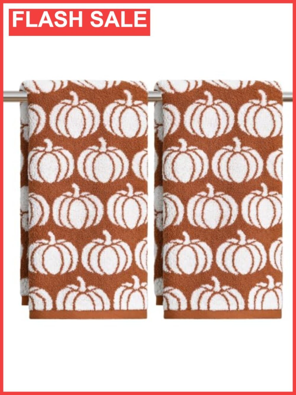 100% Cotton Jacquard Hand Towels 2 Pc Set 13.7x29.5 Fall Pumpkin Decor Bathroom